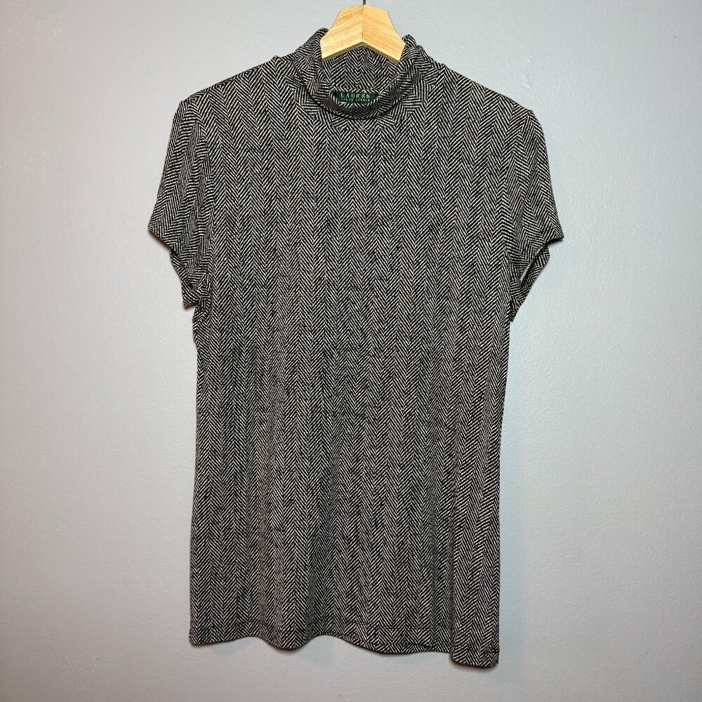 Lauren Ralph Lauren Top Black Pearl Herringbone Turtleneck
